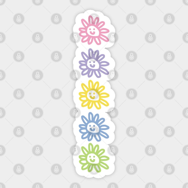 Five Flower Smiley Face Column Minimal Graphic Art Sticker by ellenhenryart